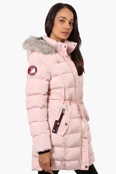 Canada Weather Gear Tie Waist Vegan Fur Hood Parka Jacket - Pink - Womens Parka Jackets - Fairweather