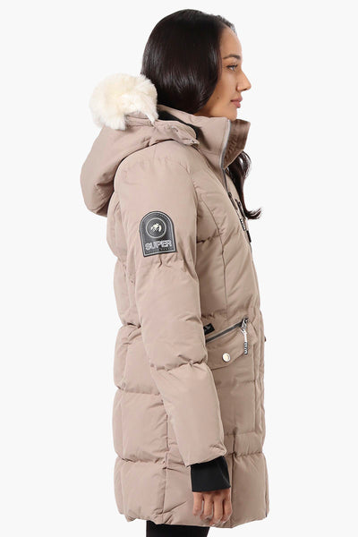 Super Triple Goose Faux Fur Thumb Hole Parka Jacket - Beige - Womens Parka Jackets - Fairweather