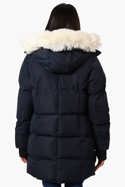 Super Triple Goose Faux Fur Thumb Hole Parka Jacket - Navy - Womens Parka Jackets - Fairweather