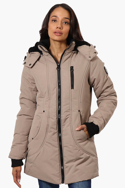 Oppenheimer Hooded Cinched Waist Parka Jacket - Beige - Womens Parka Jackets - Fairweather