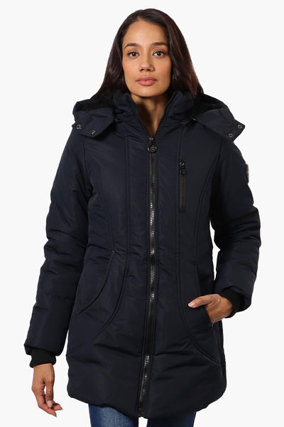 Oppenheimer Hooded Cinched Waist Parka Jacket - Navy - Womens Parka Jackets - Fairweather