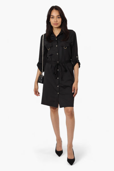 Beechers Brook Belted Button Up Day Dress - Black - Womens Day Dresses - Fairweather