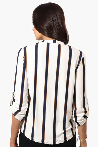 Beechers Brook Striped Henley Roll Up Sleeve Shirt - White - Womens Shirts & Blouses - Fairweather