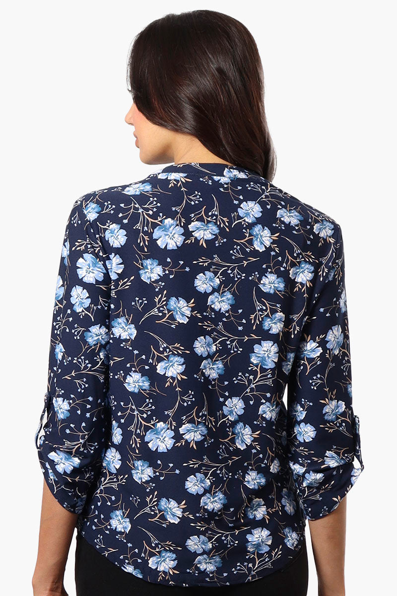 Beechers Brook Floral Henley Roll Up Sleeve Shirt - Navy - Womens Shirts & Blouses - Fairweather