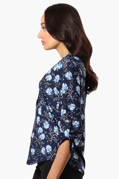 Beechers Brook Floral Henley Roll Up Sleeve Shirt - Navy - Womens Shirts & Blouses - Fairweather