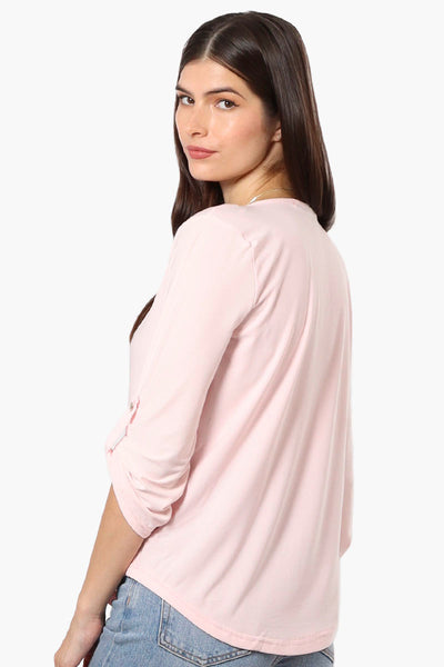 Beechers Brook Solid Roll Up Sleeve Necklace Blouse - Blush - Womens Shirts & Blouses - Fairweather