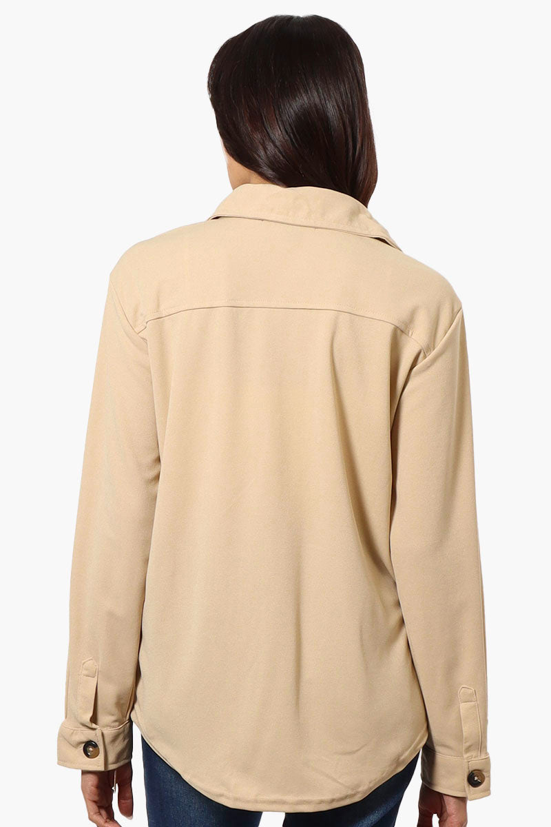 Limite Solid Flap Pocket Button Up Lightweight Jacket - Beige - Womens Lightweight Jackets - Fairweather