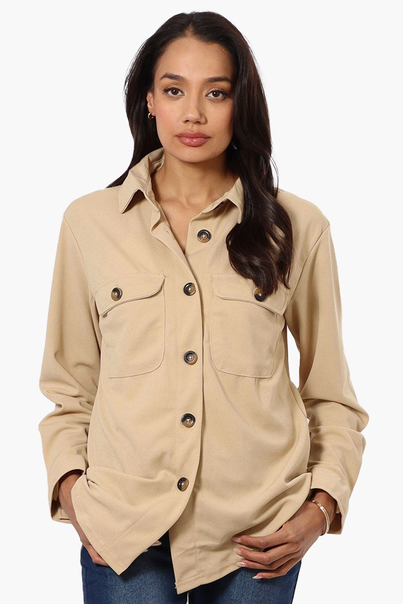 Limite Solid Flap Pocket Button Up Lightweight Jacket - Beige - Womens Lightweight Jackets - Fairweather