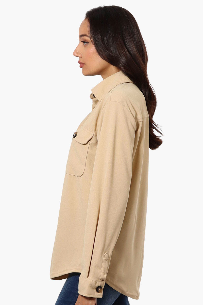 Limite Solid Flap Pocket Button Up Lightweight Jacket - Beige - Womens Lightweight Jackets - Fairweather