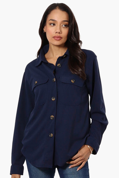 Limite Solid Flap Pocket Button Up Lightweight Jacket - Navy - Womens Lightweight Jackets - Fairweather