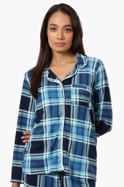 Canada Weather Gear Plaid Button Down Pajama Top - Blue - Womens Pajamas - Fairweather