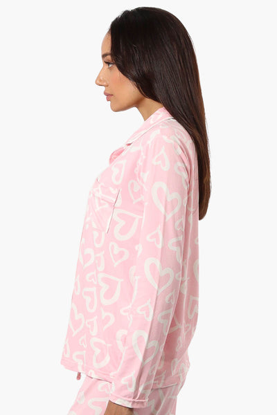 Canada Weather Gear Heart Pattern Button Down Pajama Top - Pink - Womens Pajamas - Fairweather