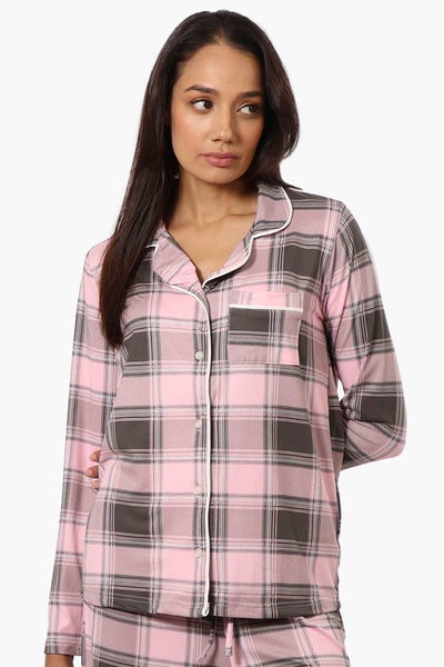 Canada Weather Gear Plaid Button Down Pajama Top - Pink - Womens Pajamas - Fairweather