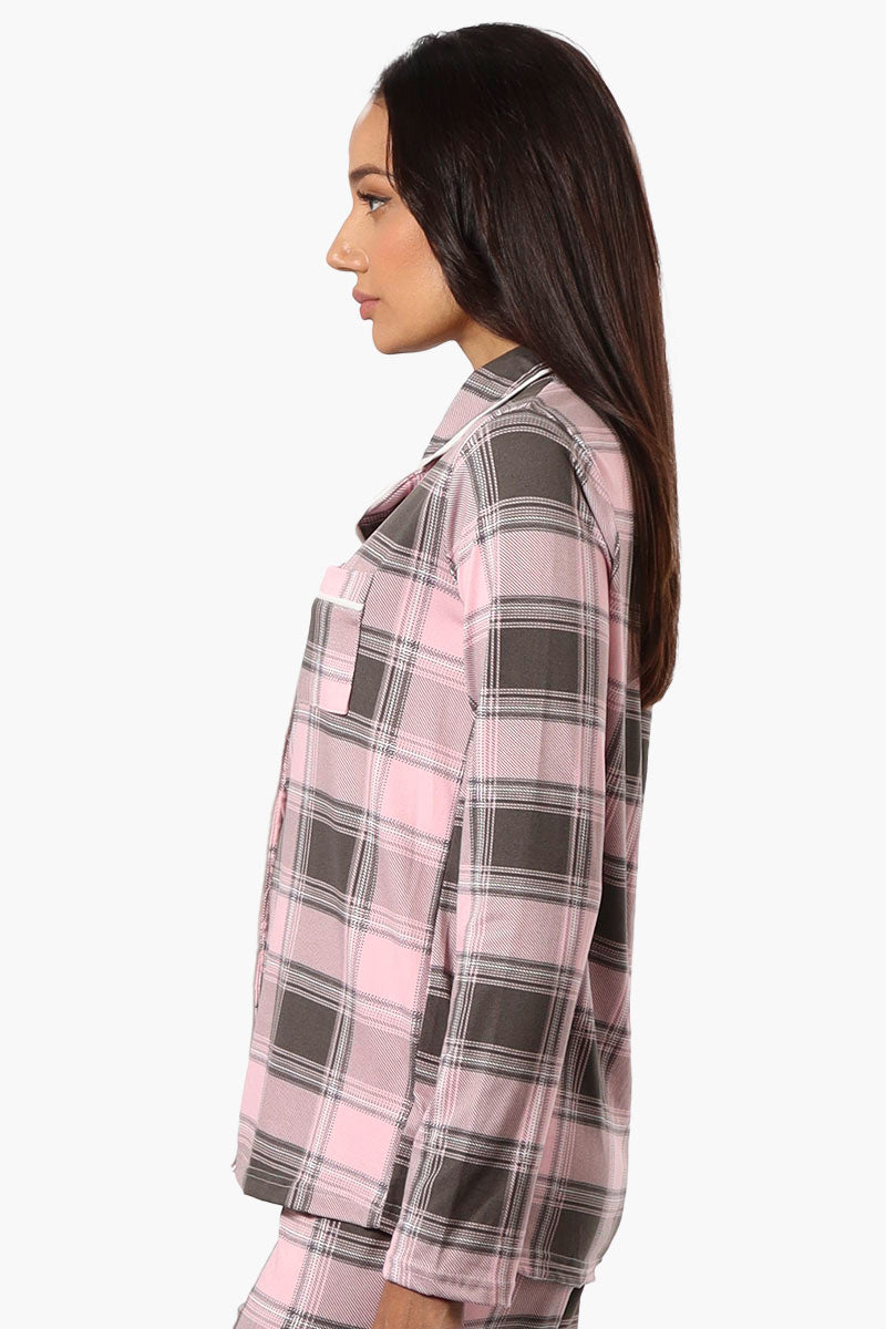 Canada Weather Gear Plaid Button Down Pajama Top - Pink - Womens Pajamas - Fairweather