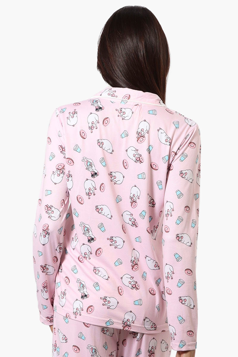 Canada Weather Gear Pug Pattern Button Down Pajama Top - Pink - Womens Pajamas - Fairweather