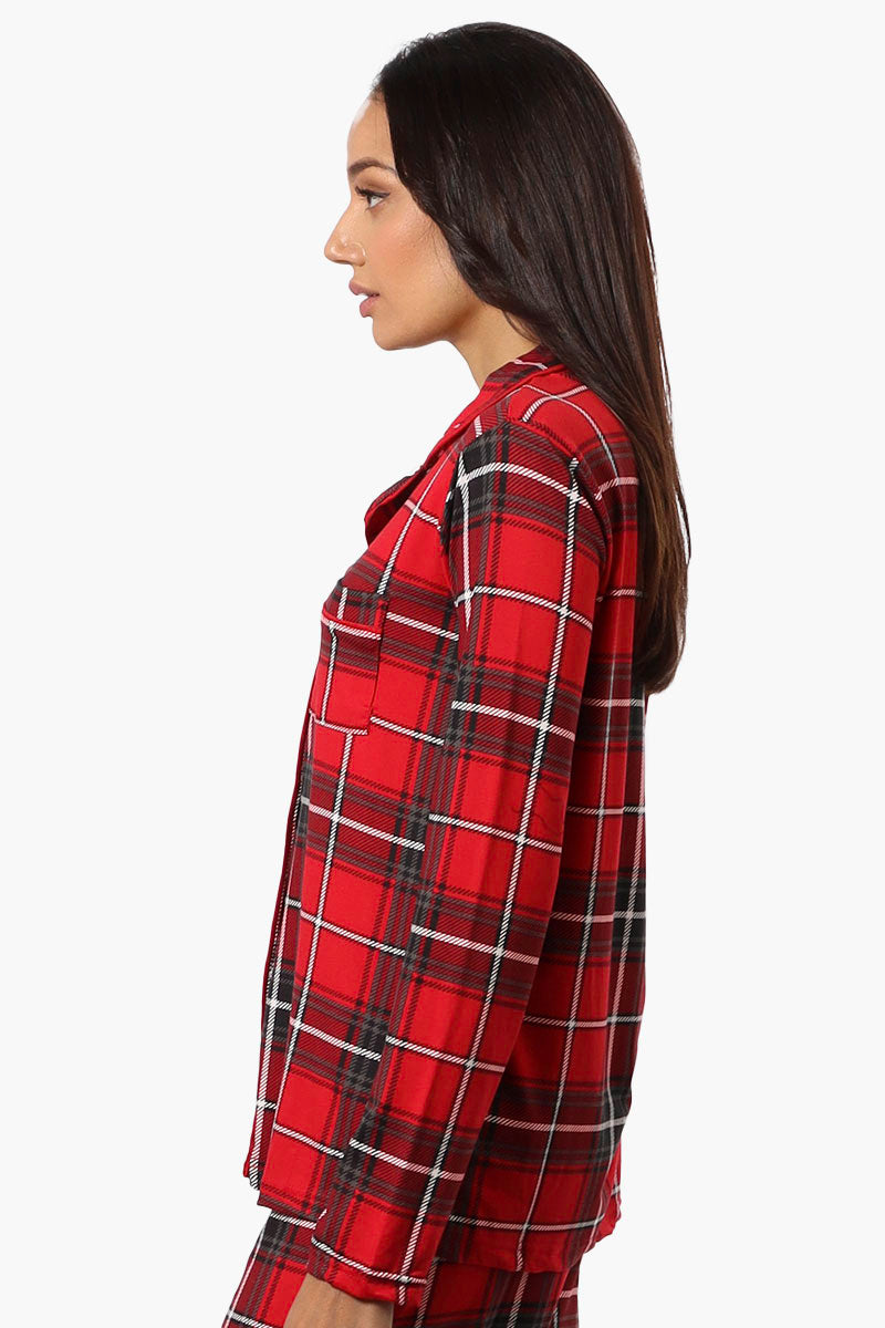 Women s Canada Weather Gear Plaid Button Down Pajama Top Red