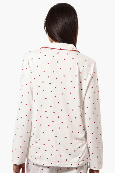 Canada Weather Gear Ladybug Pattern Button Down Pajama Top - White - Womens Pajamas - Fairweather