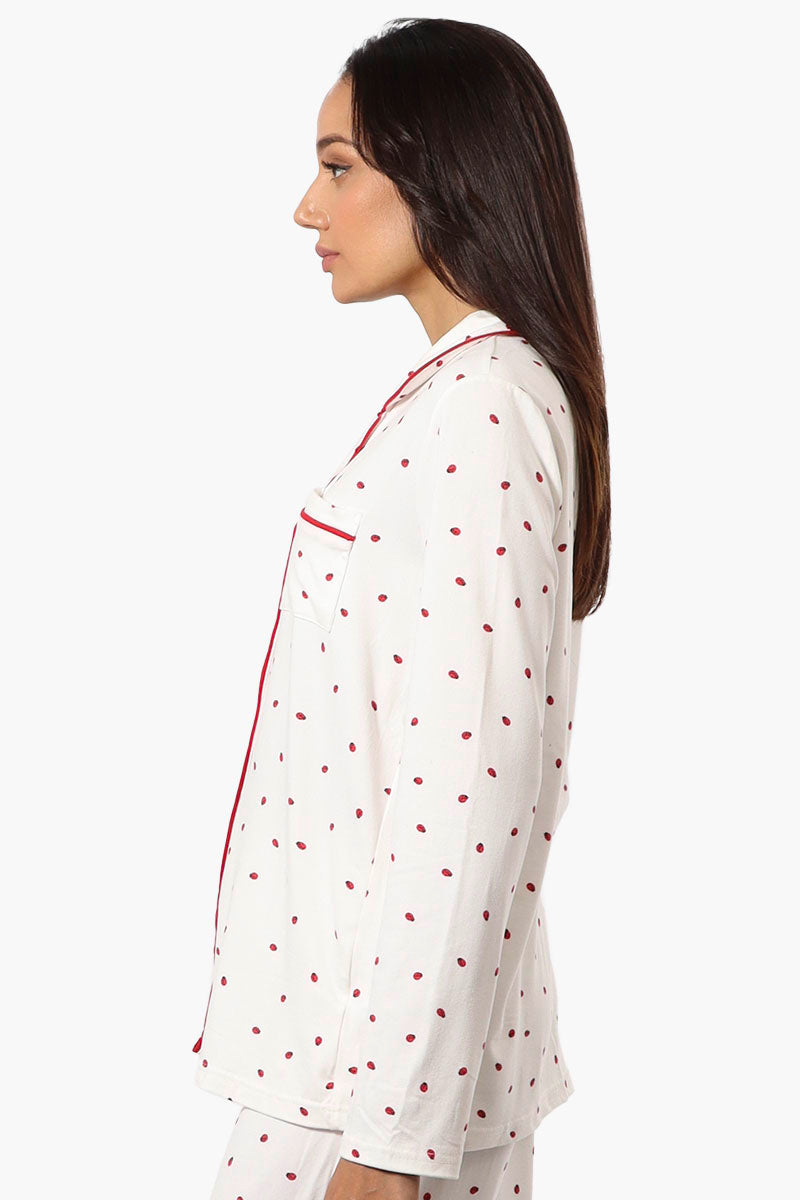 Canada Weather Gear Ladybug Pattern Button Down Pajama Top - White - Womens Pajamas - Fairweather