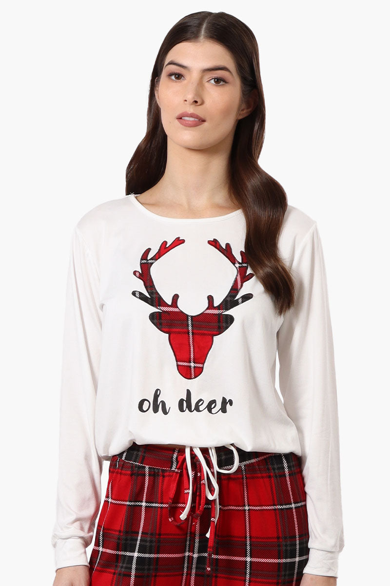 Cuddly Canuckies Oh Deer Print Pajama Top - White - Womens Pajamas - Fairweather