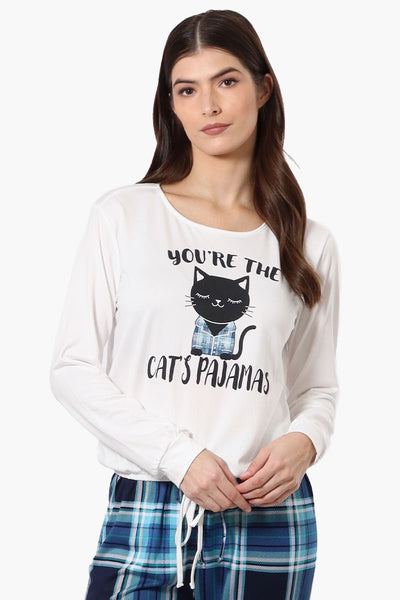 Cuddly Canuckies You're The Cat's Pajamas Print Pajama Top - White - Womens Pajamas - Fairweather