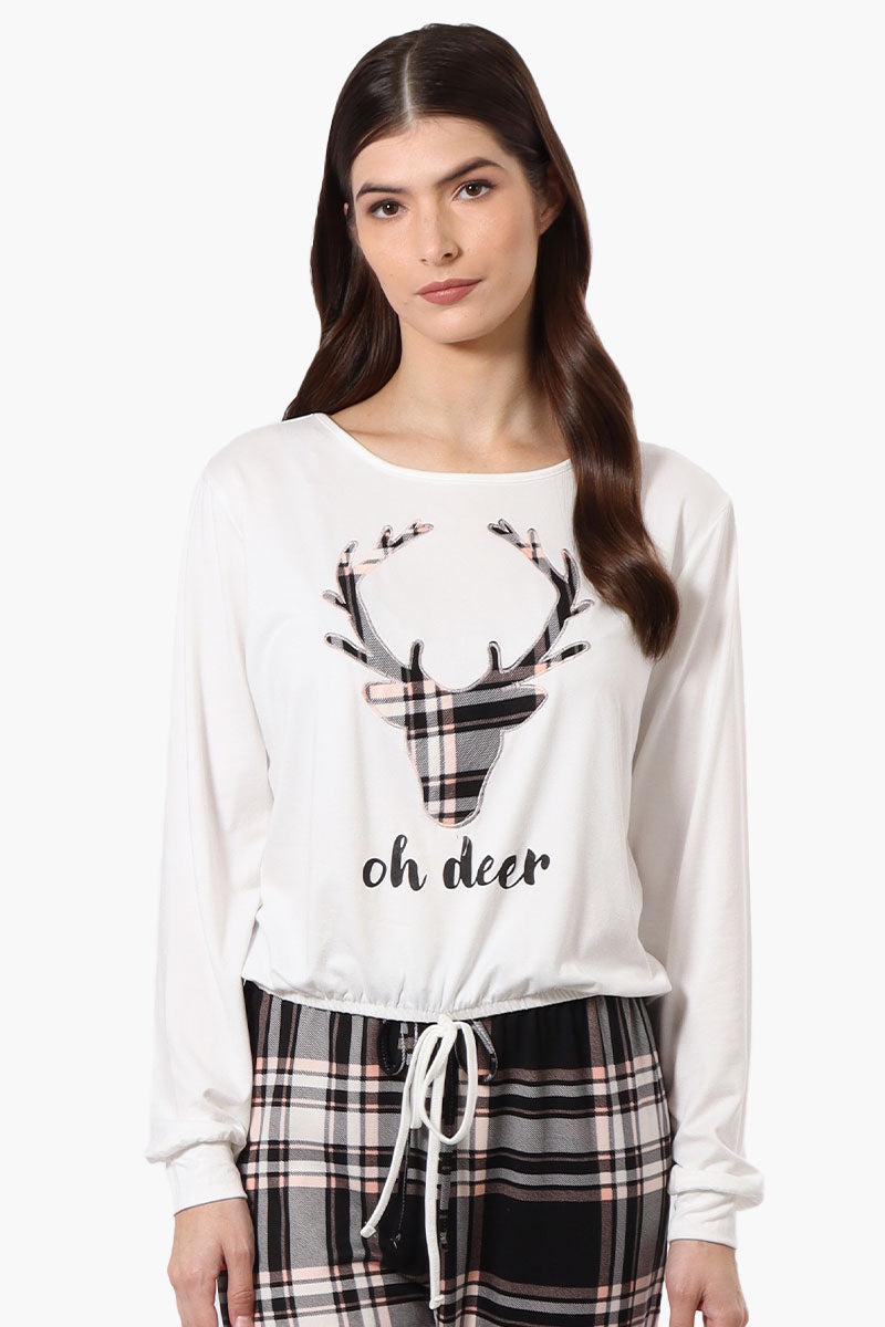 Cuddly Canuckies Oh Deer Print Pajama Top - White - Womens Pajamas - Fairweather