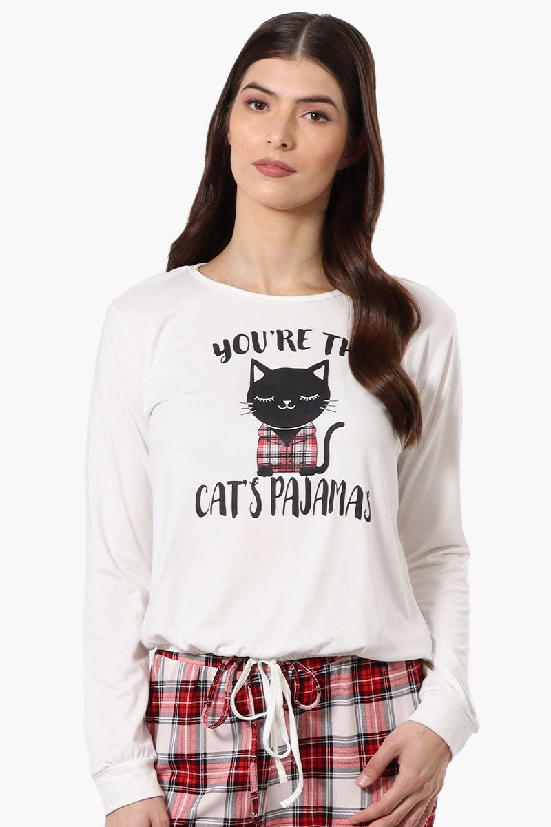 Cuddly Canuckies You're The Cat's Pajamas Print Pajama Top - White - Womens Pajamas - Fairweather