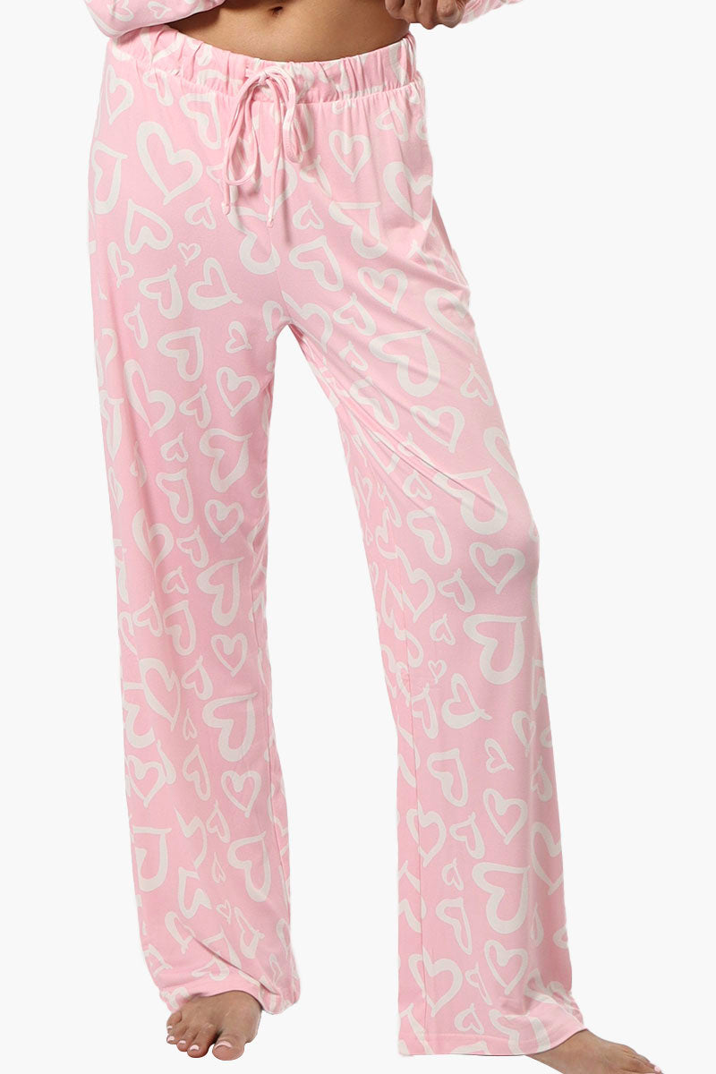 Canada Weather Gear Heart Pattern Wide Leg Pajama Pants - Pink - Womens Pajamas - Fairweather