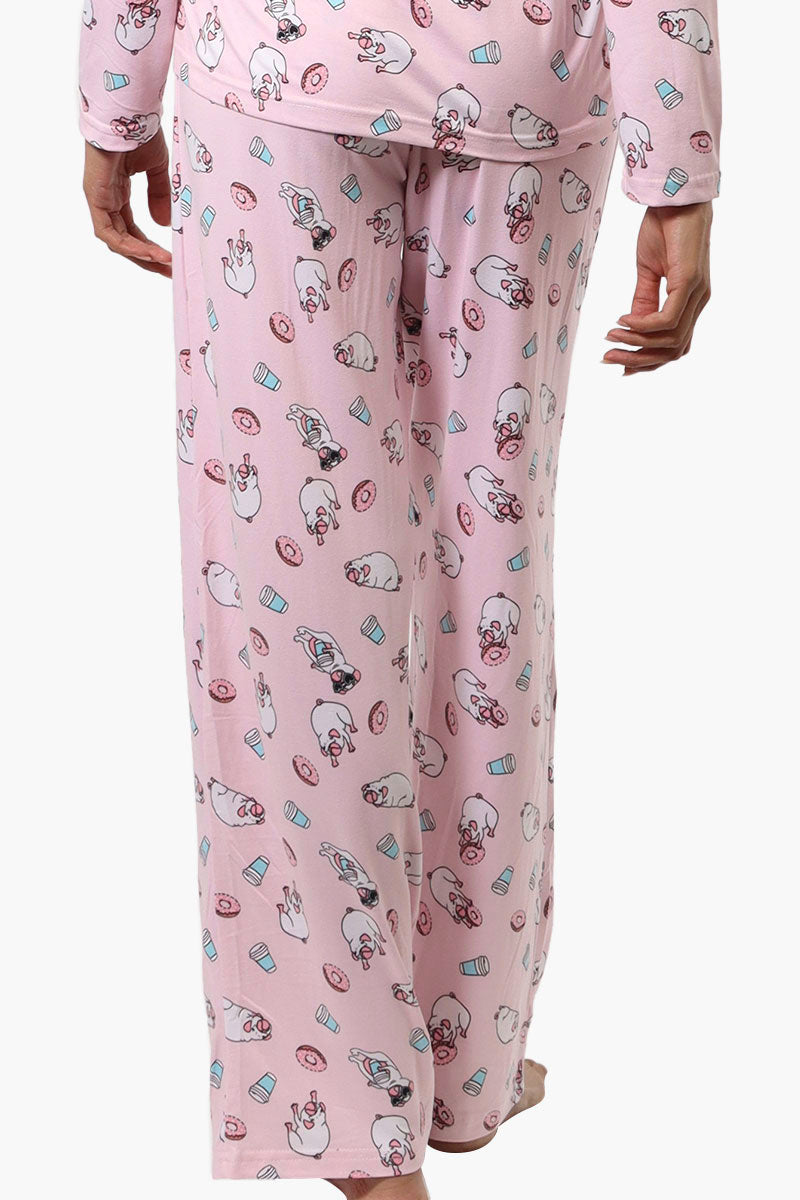 Canada Weather Gear Pug Pattern Wide Leg Pajama Pants - Pink - Womens Pajamas - Fairweather