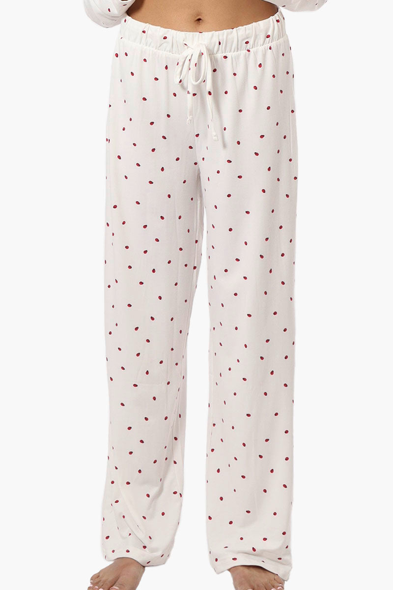 Canada Weather Gear Ladybug Pattern Wide Leg Pajama Pants - White - Womens Pajamas - Fairweather