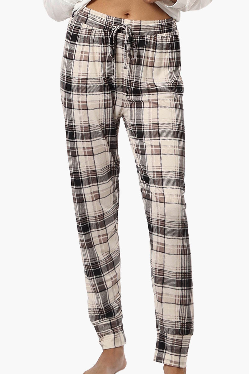 Canada Weather Gear Plaid Tie Waist Jogger Pajama Pants - Beige - Womens Pajamas - Fairweather