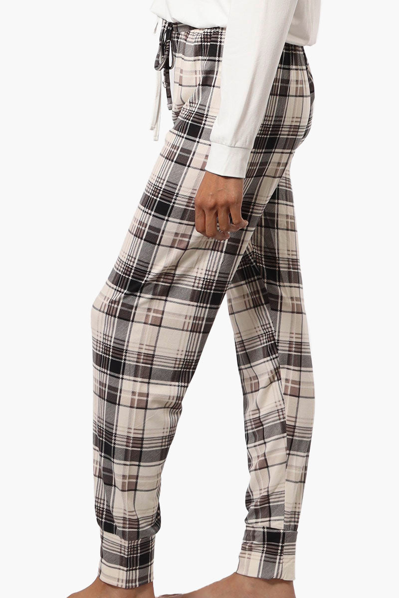 Canada Weather Gear Plaid Tie Waist Jogger Pajama Pants - Beige - Womens Pajamas - Fairweather