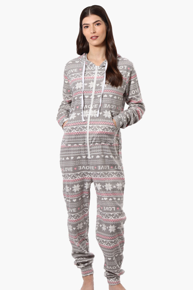 Cuddly Canuckies Hooded Festive Pattern Onesie - Grey - Womens Onesies - Fairweather