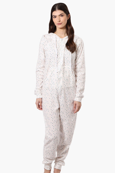 Cuddly Canuckies Hooded Dotted Pattern Onesie - White - Womens Onesies - Fairweather