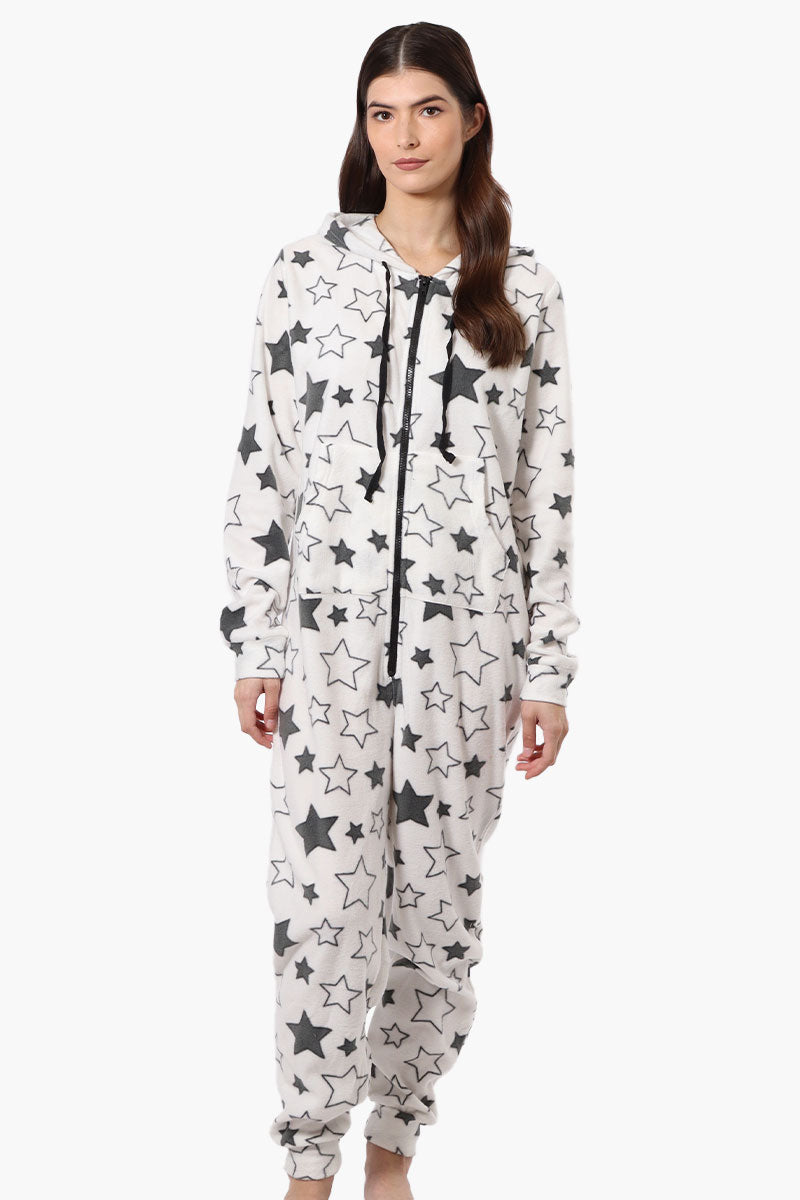 Cuddly Canuckies Hooded Star Pattern Onesie - White - Womens Onesies - Fairweather