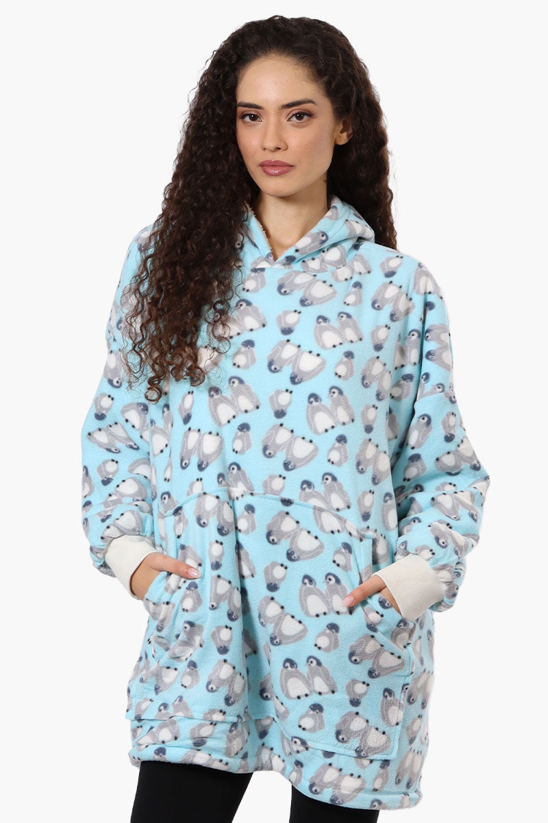 Cuddly Canuckies Penguin Pattern Oversized Pajama Hoodie - Blue - Womens Pajamas - Fairweather