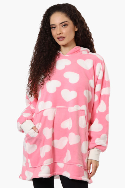 Cuddly Canuckies Heart Pattern Oversized Pajama Hoodie - Pink - Womens Pajamas - Fairweather