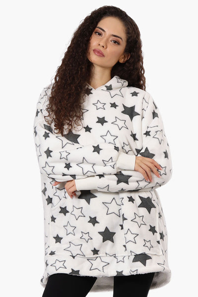 Cuddly Canuckies Star Pattern Oversized Pajama Hoodie - White - Womens Pajamas - Fairweather