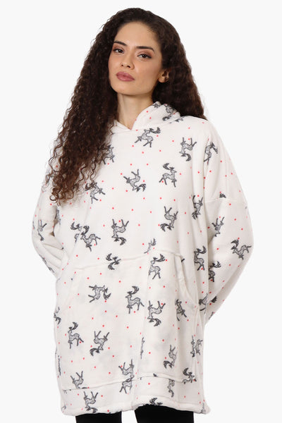 Cuddly Canuckies Reindeer Pattern Oversized Pajama Hoodie - White - Womens Pajamas - Fairweather