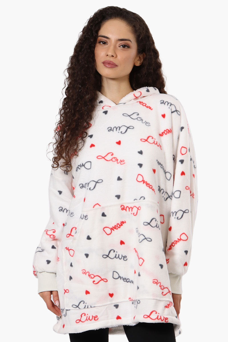 Cuddly Canuckies Love Pattern Oversized Pajama Hoodie - White - Womens Pajamas - Fairweather