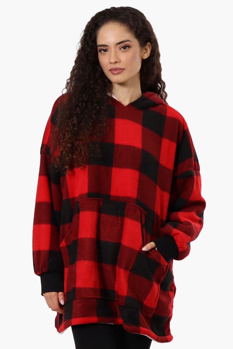 Cuddly Canuckies Plaid Oversized Pajama Hoodie - Red - Womens Pajamas - Fairweather