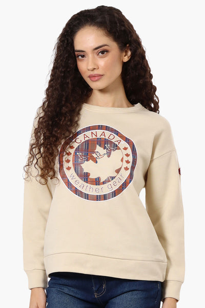 Canada Weather Gear Chest Logo Crew Neck Sweatshirt - Cream - Womens Hoodies & Sweatshirts - Fairweather