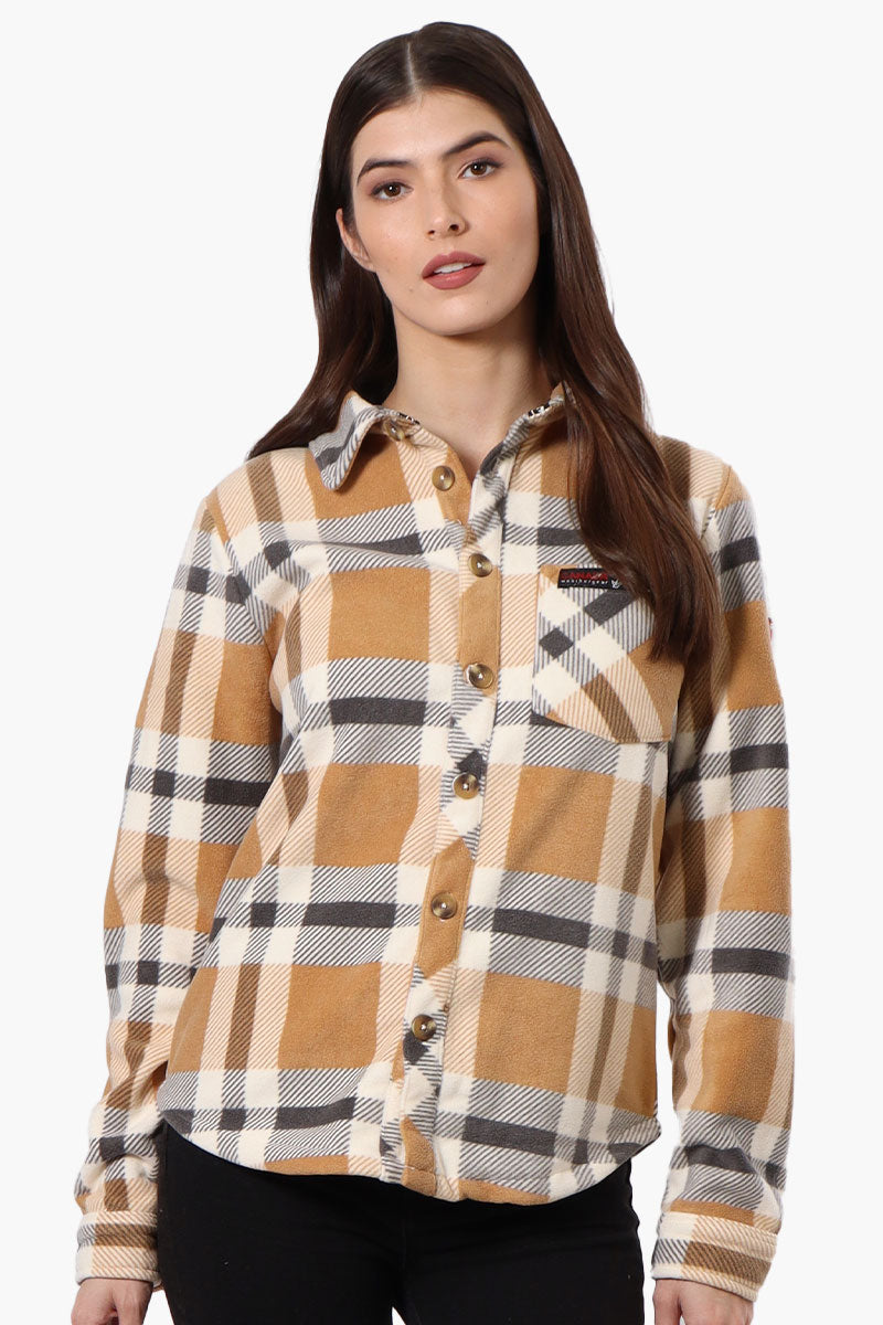 Canada Weather Gear Fleece Plaid Button Up Shirt - Beige - Womens Shirts & Blouses - Fairweather