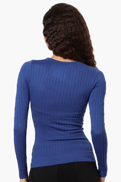 Magazine Solid Ribbed Crewneck Long Sleeve Top - Blue - Womens Long Sleeve Tops - Fairweather