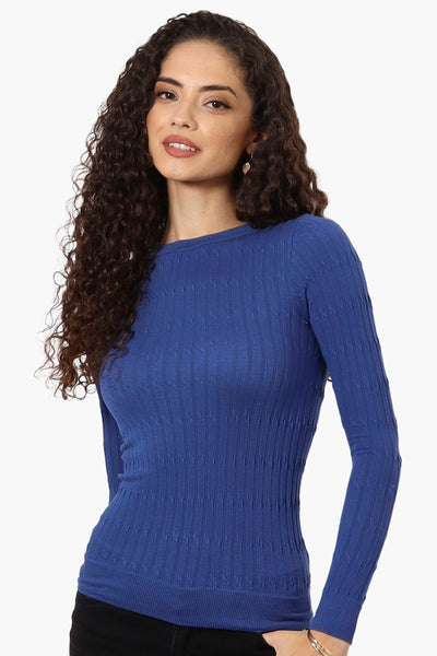 Magazine Solid Ribbed Crewneck Long Sleeve Top - Blue - Womens Long Sleeve Tops - Fairweather