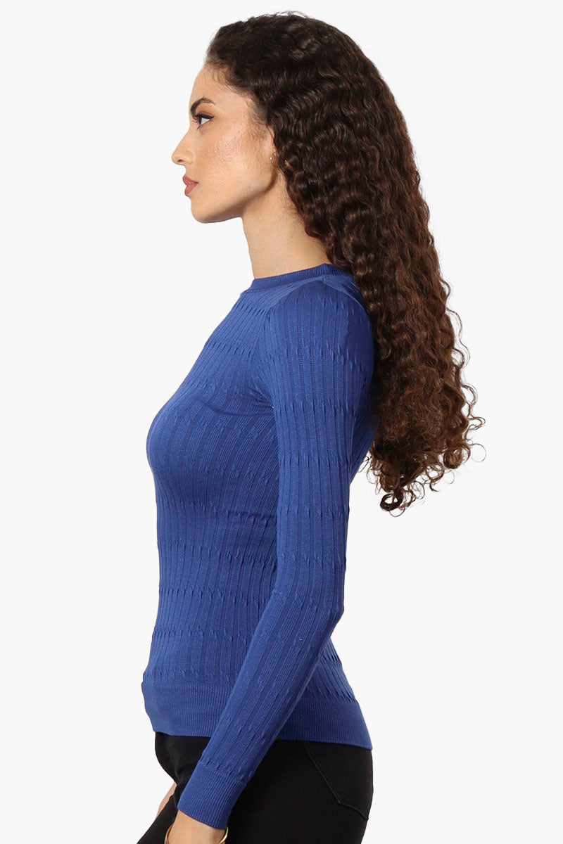 Magazine Solid Ribbed Crewneck Long Sleeve Top - Blue - Womens Long Sleeve Tops - Fairweather