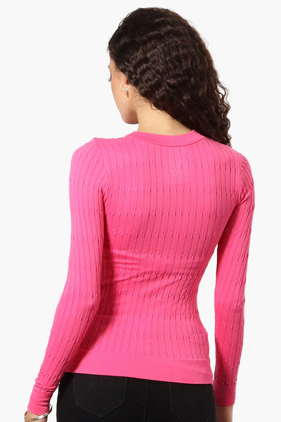 Magazine Solid Ribbed Crewneck Long Sleeve Top - Pink - Womens Long Sleeve Tops - Fairweather