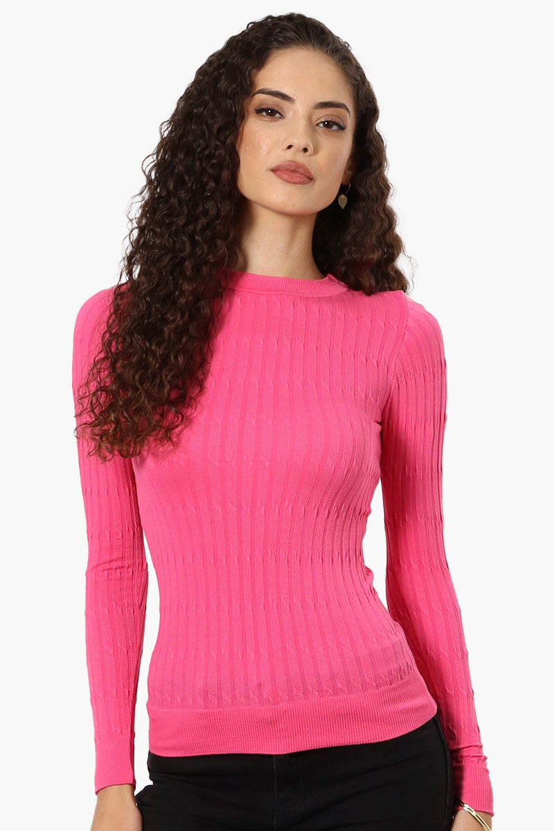 Magazine Solid Ribbed Crewneck Long Sleeve Top - Pink - Womens Long Sleeve Tops - Fairweather