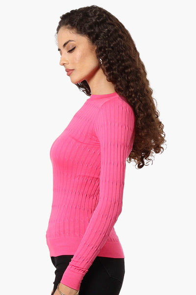 Magazine Solid Ribbed Crewneck Long Sleeve Top - Pink - Womens Long Sleeve Tops - Fairweather