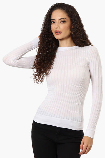 Magazine Solid Ribbed Crewneck Long Sleeve Top - White - Womens Long Sleeve Tops - Fairweather