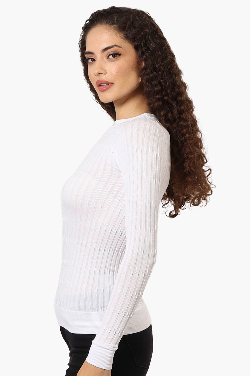 Magazine Solid Ribbed Crewneck Long Sleeve Top - White - Womens Long Sleeve Tops - Fairweather